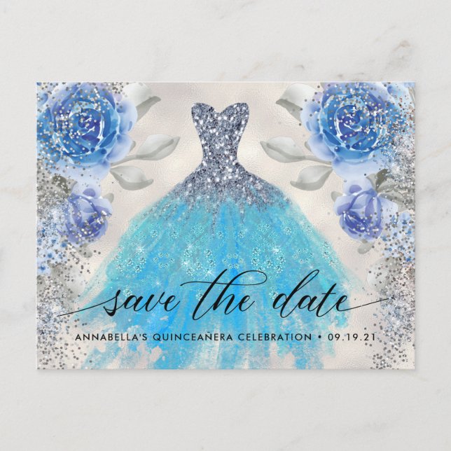 Carte Postale Trendy Fleur Photo Quinceañera Enregistrer La Date (Devant)