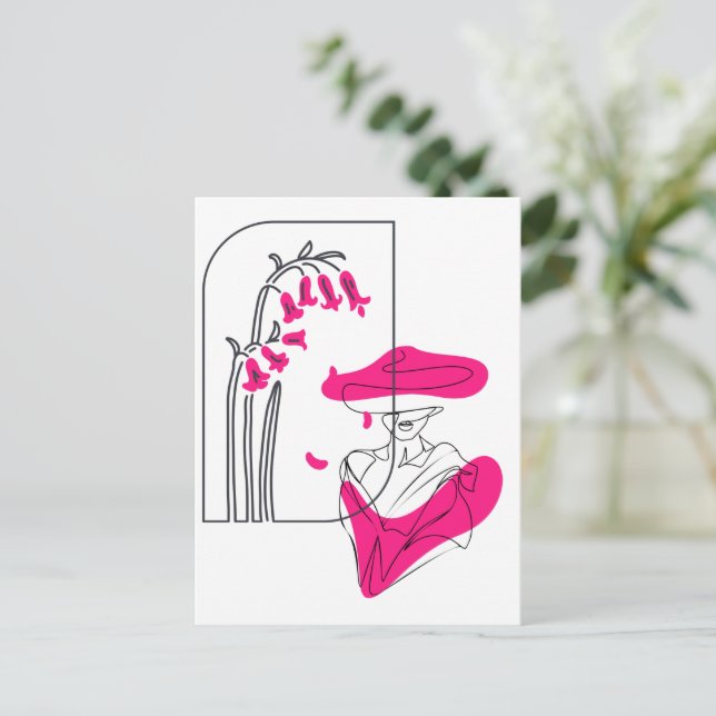 Carte Postale Trendy floral noir et rose (Debout devant)