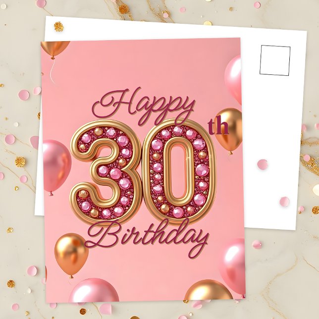 Carte Postale Trente ans élégants rose et or, étape d'anniversai (Créateur téléchargé)