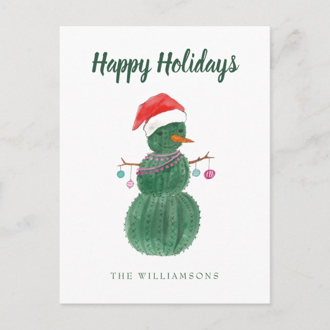 Carte Postale Très un bonhomme de neige de Noël de cactus (Devant)
