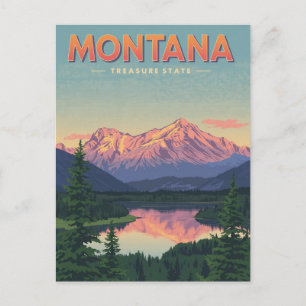 Carte Postale Trésors du Montana : Vue vintage d'un lac de monta