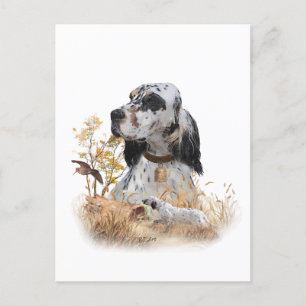 Carte Postale Tri Couleur Anglais Setter Art, chasse en bois