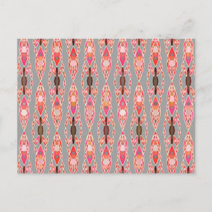 Carte Postale Tribal Batik - Coral rose et gris argent