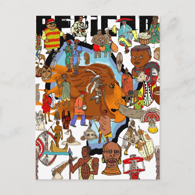Carte Postale Tribus à coeur Lion Culturel Africain (Devant)
