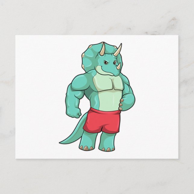 Carte Postale Triceratops culturiste à la musculation (Devant)