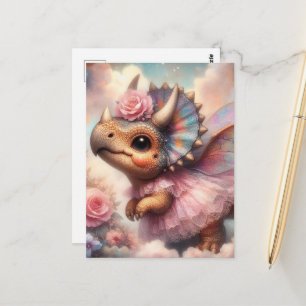 Carte Postale Tricératops en robe rose