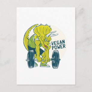 Carte Postale Tricératops VÉGAN COOL Dinosaure Haltérophilie
