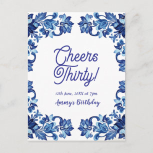Carte Postale Tricheurs trente ans bordure florale bleu royal na