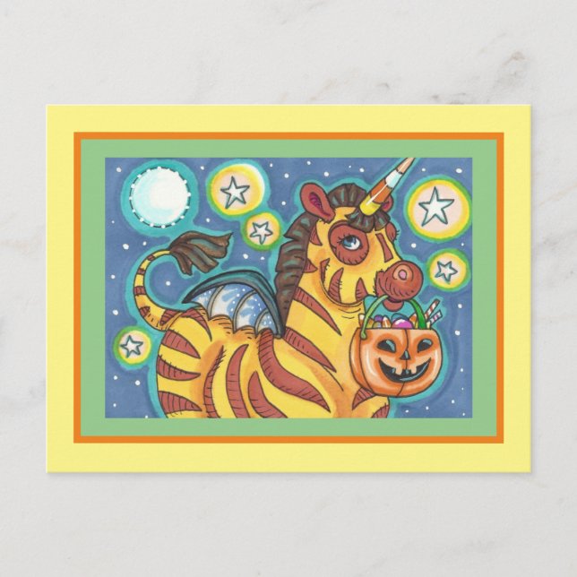 CARTE POSTALE TRICK OU TRAITEMENT BAT WING ZEBRA, HALLOWEEN CAND (Devant)