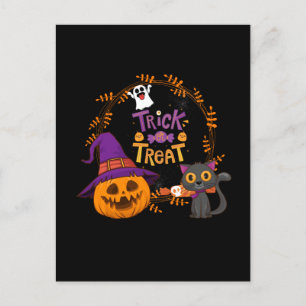 Carte Postale Trick ou traitement, Halloween heureux, Chat à la 
