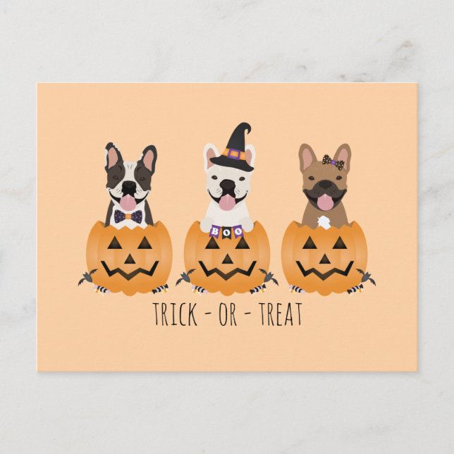 Carte Postale Trick Ou Treat French Buldogs Citrouille (Devant)