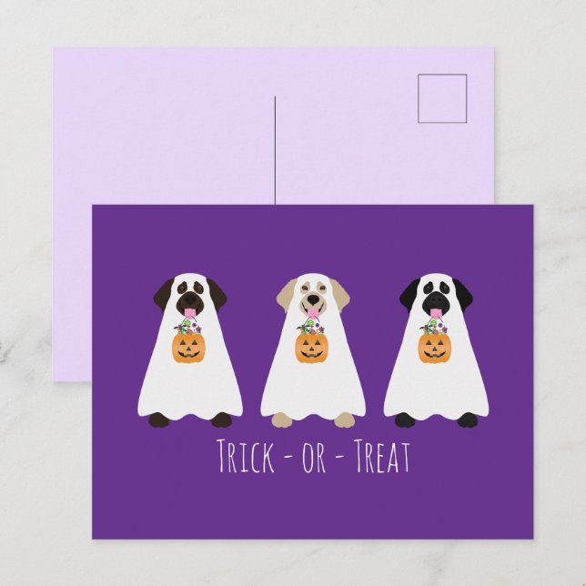 Carte Postale Trick Ou Treat Labrador Retriever Ghost Dogs (Devant / Derrière)