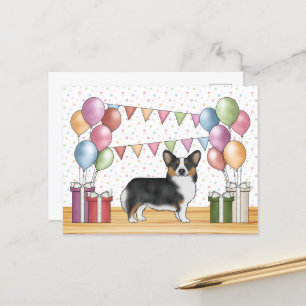 Carte Postale Tricolore noir Pembroke Corgi Chien Pastel Anniver