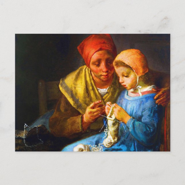 Carte Postale Tricot leçon de Jean-François Millet (Devant)