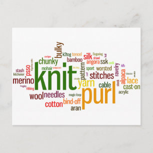 Carte Postale Tricot Lexicon - mots pour tricoter!  Allez !
