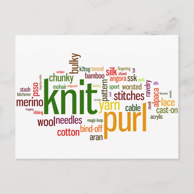 Carte Postale Tricot Lexicon - mots pour tricoter! Allez ! (Devant)