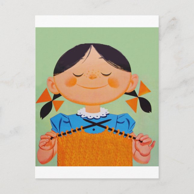 Carte Postale Tricot vintage Retro Girl (Devant)