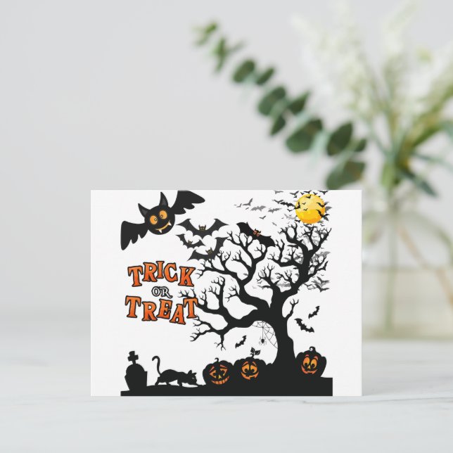 Carte Postale Tricoter Ou Traiter, Soirée D'Halloween (Debout devant)