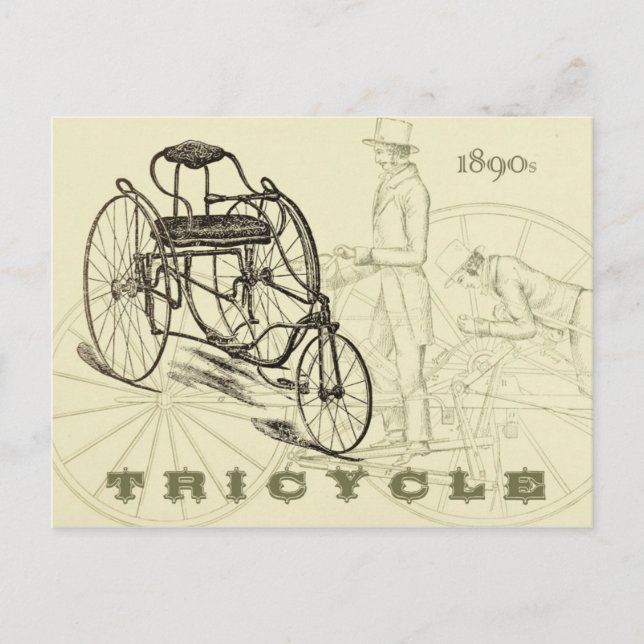 Carte Postale Tricycle du début des années 1890 (Devant)