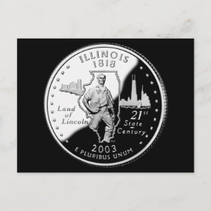 Carte Postale Trimestre de l'État de l'Illinois Face Revers Faux