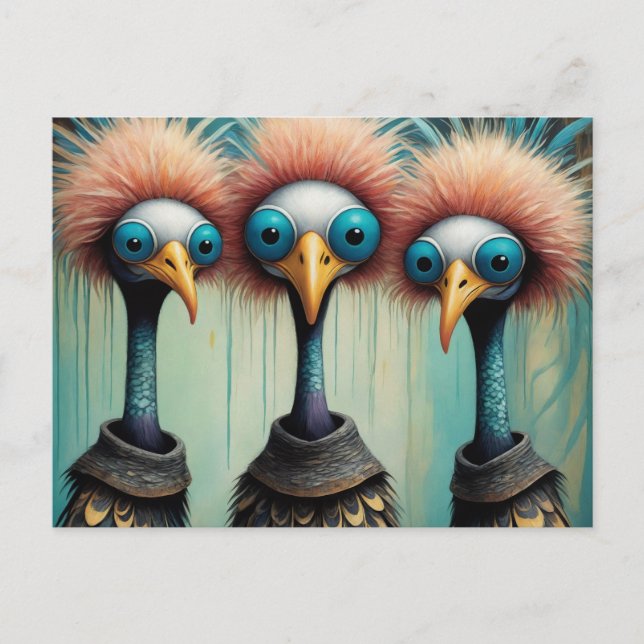 Carte Postale Trio adorable d'oiseaux amusants (Devant)