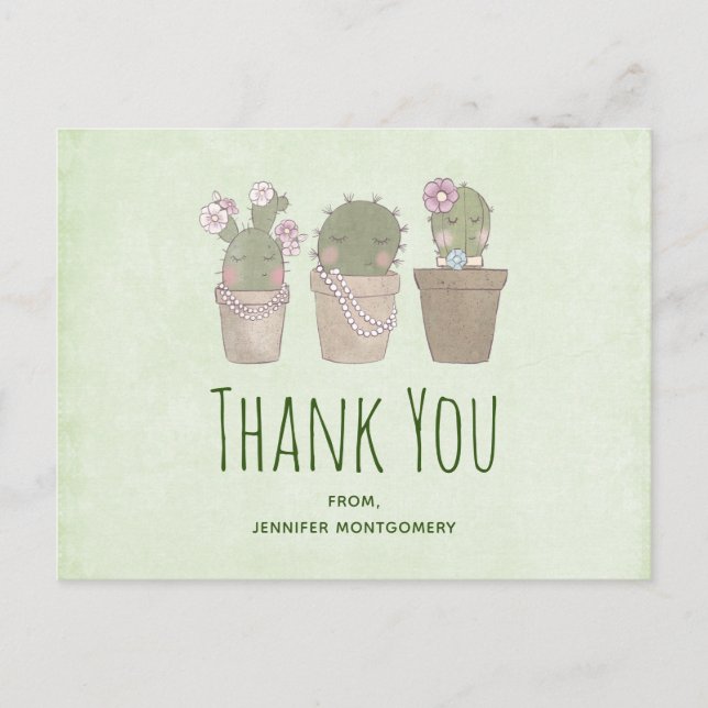 Carte Postale Trio de cactus souriants mignons aquarelle remerci (Devant)