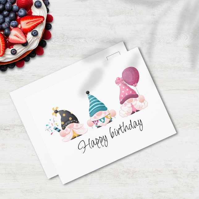 Carte Postale Trio de lutins "Joyeux Anniversaire" minimaliste (Créateur téléchargé)