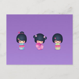 carte postale triple kokeshi