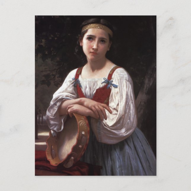 Carte Postale Triste fille avec le tambourin (Devant)