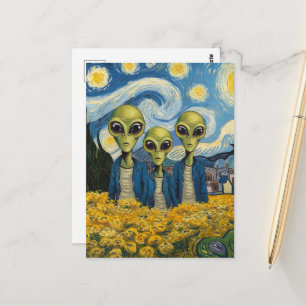 Carte Postale Trois Aliens par Faux Van Gogh IA Art