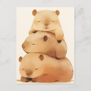 Carte Postale Trois Capybaras Endormis Empilés Animal Minimalist