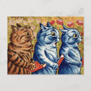 Carte Postale Trois chats chantant. Gouache de Louis Wain,