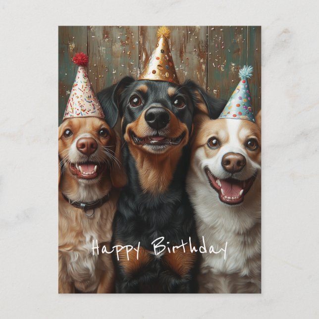 Carte Postale Trois chiens d'anniversaire (Devant)