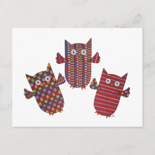 Carte postale Trois Chouettes Rouges