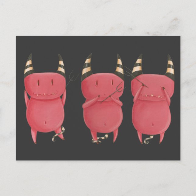 Carte Postale Trois diables sages - L'art des petits diables (Devant)