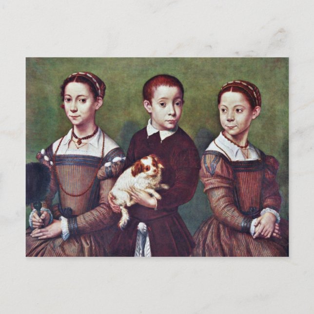 Carte Postale Trois Enfants Avec Chien Par Anguissola Sofonisba (Devant)