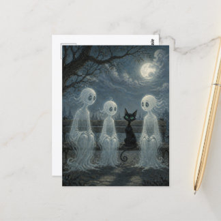 Carte Postale Trois fantômes et un chat noir