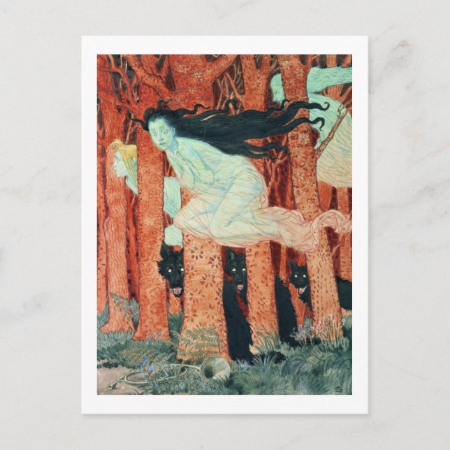 Carte Postale Trois femmes et trois loups (w/c) (Devant)