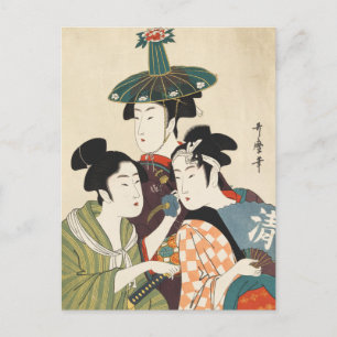 Carte Postale Trois jeunes hommes ou femmes, Utamaro