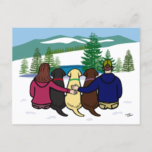 Carte Postale Trois Labradors et parents Vue hivernale Brown