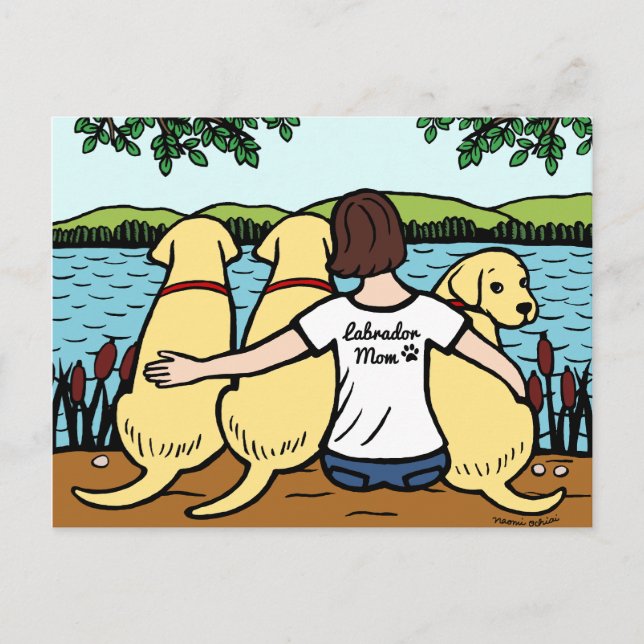 Carte Postale Trois Labradors Jaunes et maman (Devant)