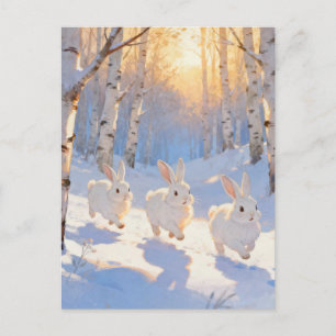 Carte Postale Trois lapins blancs d'hiver
