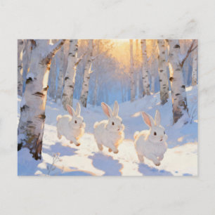 Carte Postale Trois lapins blancs d'hiver