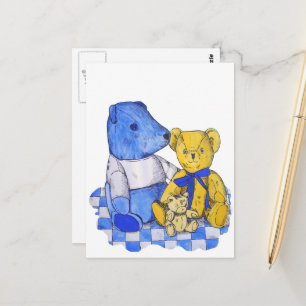 Carte Postale trois mignonnes peluches en tissu de pique-nique a