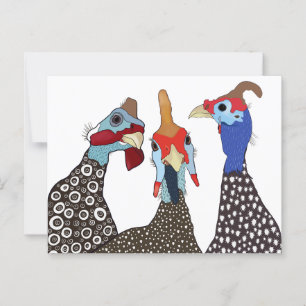 Carte Postale Trois mignons Oiseaux à tête molle de Guinée