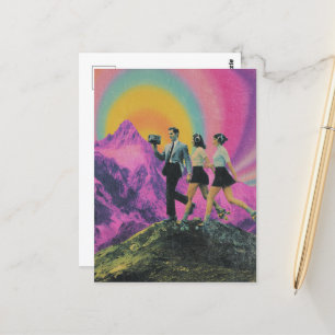Carte Postale Trois personnes patinage sur la montagne surréalis