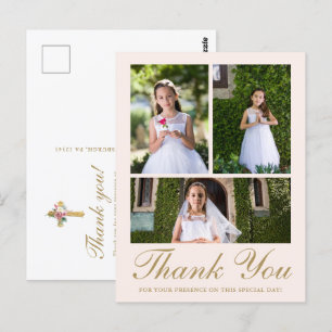 Carte Postale Trois Photo Croix Florale Première Communion Blush