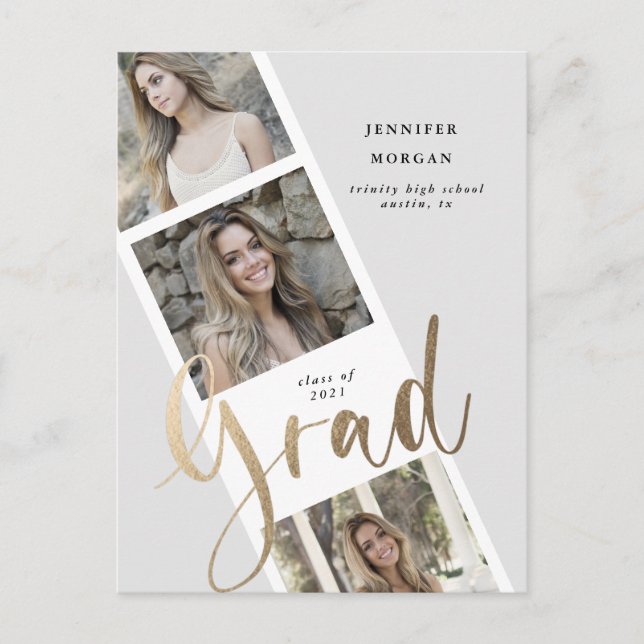 Carte Postale trois photo or graduation photo faire-part (Devant)