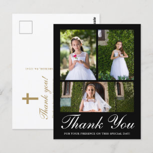 Carte Postale Trois photos avec Croix Première Communion Noir