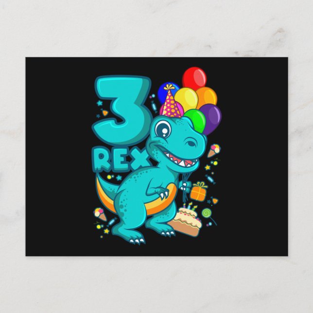 Carte Postale TROIS REX 3 Ans 3e Anniversaire Garçon Dino (Devant)
